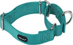 Mikivery Martingale Dog Collar Nylon Adjustable and Safety Training Colourful Comfortable Metal Buckle Pet Collars for Small Medium and Large Dogs(Teal,M)
