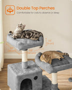 Feandrea Cat Tree, 56.3-Inch Cat Tower, Multi-Level Plush Condo with 11 Scratching Posts, 2 Perches, Hammock, Cave, Light Gray UPCT15W