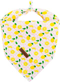 Elegant little tail Dog Bandana, Spring Lemon with Flower 1PC Washable Dog Scarf Female or Male Square Bib Kerchief Scarf Adjustable Pet Bandana for Medium Large Dogs