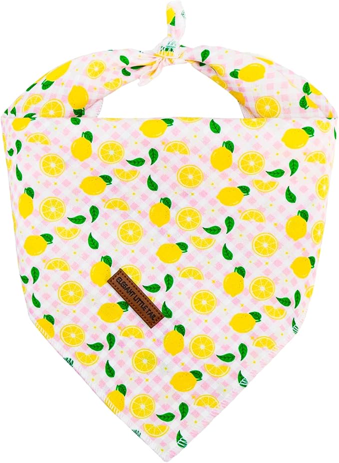 Elegant little tail Dog Bandana, Spring Lemon with Flower 1PC Washable Dog Scarf Female or Male Square Bib Kerchief Scarf Adjustable Pet Bandana for Medium Large Dogs