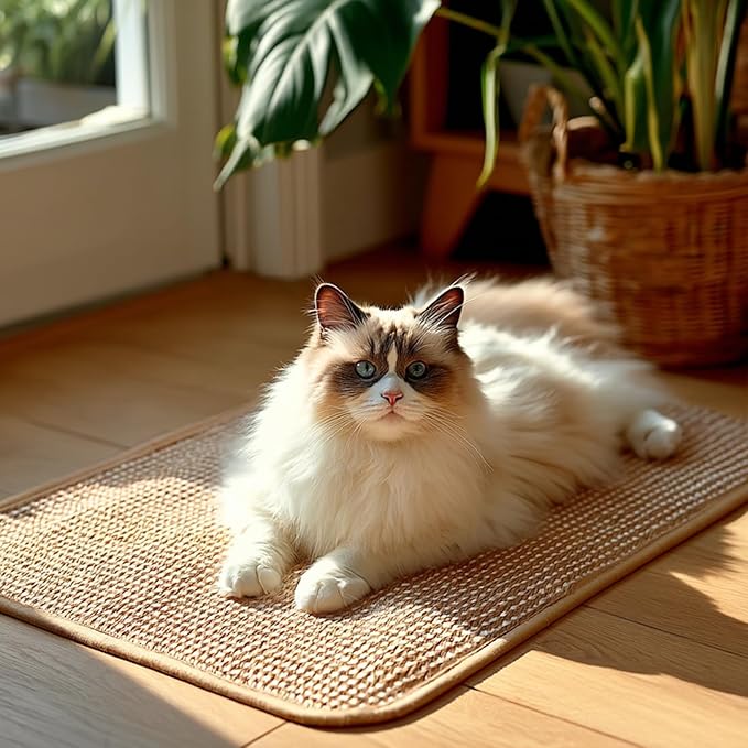 Cat Scratching Mat Sisal, Sisal Fabric Large Pet Scratching Pad for Indoor Cats with Adhesive Hook Loop Tape, Cat Scratching Rug Wall Scratchers (2pcs(11x13.8in))