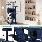 Cat Tree for Indoor Cats Cat Condo Cat Tower with Scratching Post Cat Tease Ball Perches Platform for Small and Medium Cats 54 Inch Multi-Level, Navy Blue