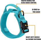 Tactical Dog Collar Military Dog Collar Adjustable Nylon Dog Collar Heavy Duty Metal Buckle with Handle for Dog Training,with Patches(Light Blue 1, XL)