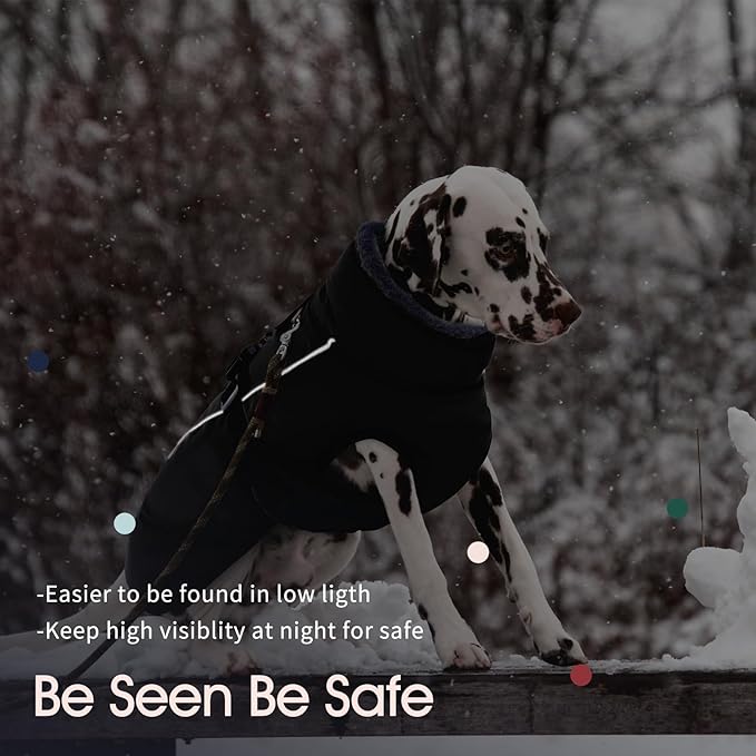 IECOii Extra Warm Dog Coat - Reflective, Adjustable Winter Jacket with Buckle & Turtleneck for Small to Extra Large Dogs