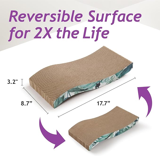 Reversible Wave Cat Scratcher for Indoor Cats - Cat Scratching Board, Horizontal Cat Scratch Pad Lounger with Reversible Usability and Extra Comfort for Lounge(1Pack, Go Green)