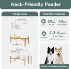 Ceramic Raised Double Bowls Set with Stand, Food & Water Bowls for Medium Breed Dogs, Weighted Dog Dishes, Pet Bowl(7.3'',41OZ, White)