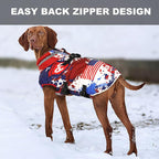 Mklhgty Large Dog Coat with Harness Built-in, Waterproof Reflective Fleece Lined - Warm Windproof Winter Jacket with Back Zipper, Cold Weather Snow Dog Coats - American Flag - XL