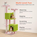 PEQULTI 53" Cat Tree for Indoor Cats, Multi-Level Cat Tower with Cozy Cat Condo Clearance Prime, Pink