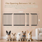 Short Dog Gate,18"-45" Adjustable Extra Wide Metal Short Dog Gate to Step Over, 18" Tall Small Pet Gate with 3 Extension Kits