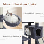 PEQULTI 60'' Cat Tree, Tall Cat Tower with 2 Large Condos, Wide Top Perch, Cozy Hammock and Sisal Scratching Posts for Indoor Cats Lare Adult Smoky Gray