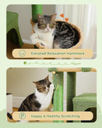 53-Inch Green Cat Tree with 2 Condos for Indoor Cats,Cat Tower with Scratching Posts for Small Cats,Cactus Cat Tree Tower with Hammock and Cat Toys