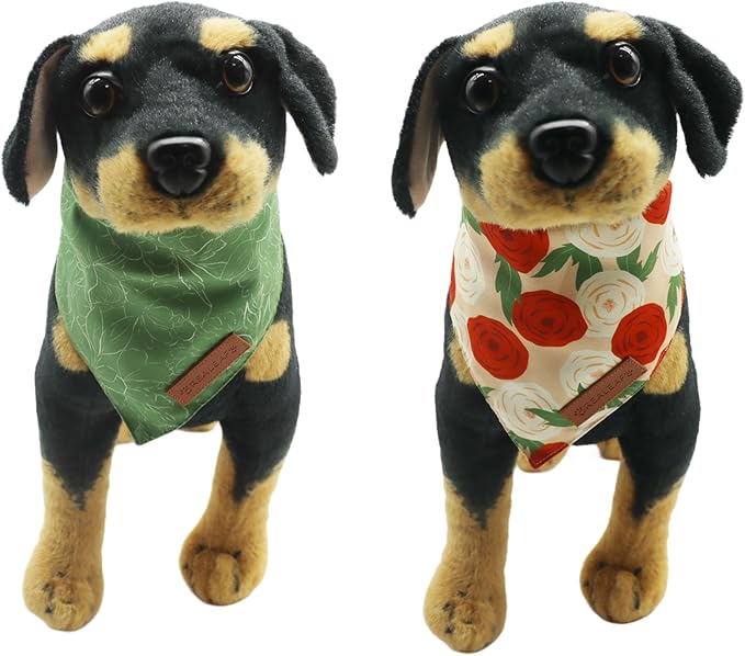 Realeaf Spring Dog Bandanas 2 Pack,Floral Pet Scarf for Boy and Girl, Premium Durable Fabric, Seasonal Bandana for Dogs (Large)