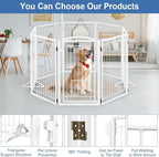 Metal Freestanding Dog Gate with Cat Door for Indoor/Outdoor,160" Extra Wide Foldable Pet Gate,32" Tall Foldable Indoor Dog Fence for Large Openings Stairs,Deck,Yard,Doorways(8 Panels,White)