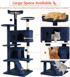 54in Cat Tree Cat Climbing Tower with Scratching Post, Cats House Perch Kitten Tree Condo Wood Playhouse, Pet Trees Tower for Indoor Cats, Navy Blue