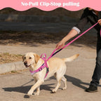 Annchwool No Pull Dog Harness with Front Clip and Easy Control Handle-Belly & Chest Adjustable Dog Harness and Leash Set for Medium Large Dogs-Heavy Duty Vest Harnesses Easy for Walking(Pink,L)