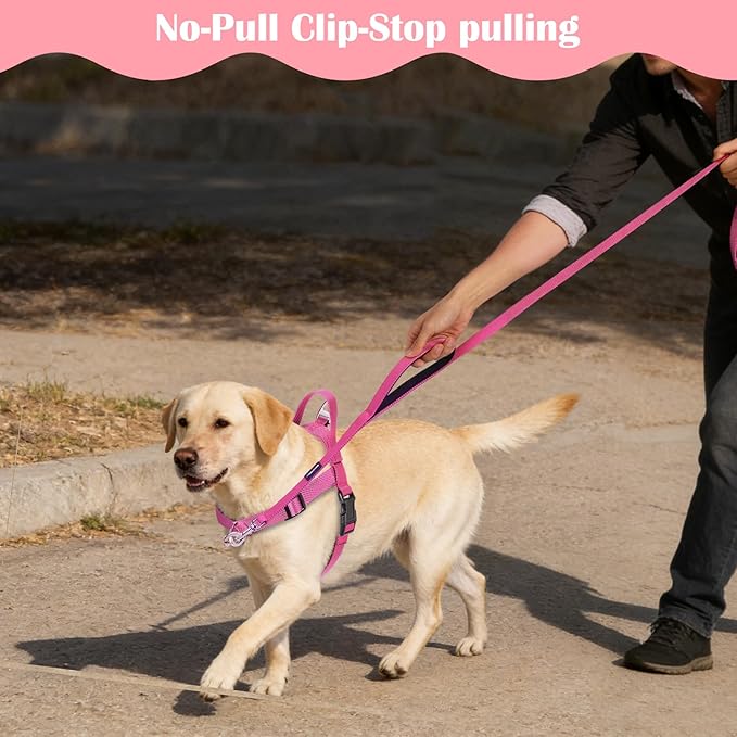 Annchwool No Pull Dog Harness with Front Clip and Easy Control Handle-Belly & Chest Adjustable Dog Harness and Leash Set for Small Medium Dogs-Heavy Duty Vest Harnesses Easy for Walking(Pink,S)