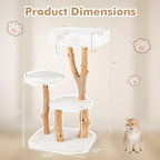 Tangkula Solid Wood Cat Tree, Modern Wooden Cat Tower with Perch, Jute Scratching Posts, Dangling Ball, Soft Long Plush, Luxury Cat Condo, Natural Branch Cute Cat Tree for Indoor Cats
