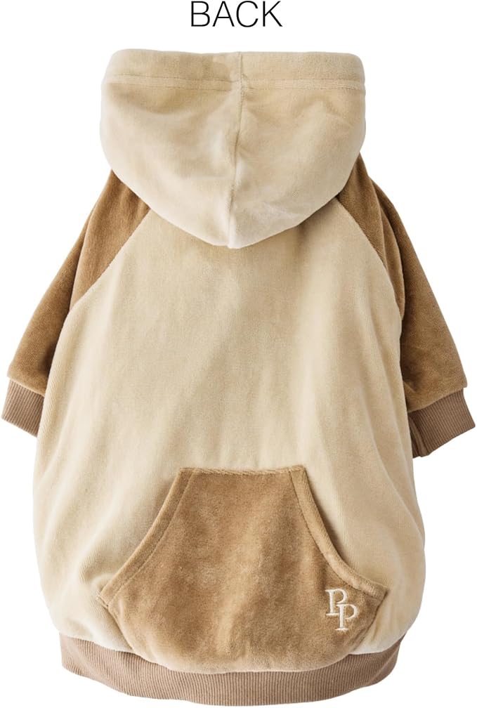 Cooper II Organic Cotton Velour Dog Hoodie Pet Coat for Small, Medium and Large Dogs, Coffee Color Block, XXX-Small (up to 5lbs)