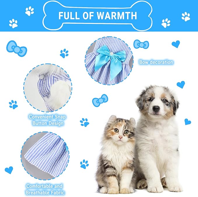 TAPBULL Dog Dresses, Fashionable Pet Dog Clothes, Cute Cat Birthday Dress Outfit (Blue/Red/Pink/Pink-Blue/Yellow-Blue 5-Pack), XX-Large