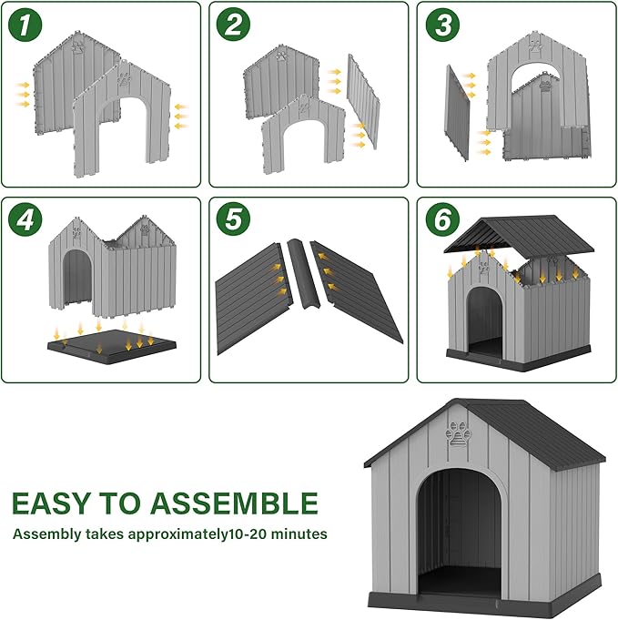 Bifanuo Large Dog House for Outdoor & Indoor, Waterproof Puppy Shelter with Air Vents & Elevated Floor, Easy Assemble Sturdy Dog Kennel for Large Dogs (Black, 36.2''L×38''W×38''H)