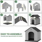 Bifanuo Large Dog House for Outdoor & Indoor, Waterproof Puppy Shelter with Air Vents & Elevated Floor, Easy Assemble Sturdy Dog Kennel for Large Dogs (Black, 36.2''L×38''W×38''H)