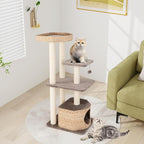 PETSITE 52 inch Cattail Cat Tree, Multi-Level Cat Tower with Scratching Posts, Cat Condo, Top Perch, Hanging Jingling Ball and Soft Washable Cushions, Modern Cat Tree for Indoor Cats