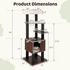 PETSITE 64-inch Wooden Cat Tree, Multi-Level Modern Cat Tower with Scratching Posts, Spacious Condo with Top Cat Hole and Removable Soft Pad, Comfy Padded Top Perch, and Dangling Ball