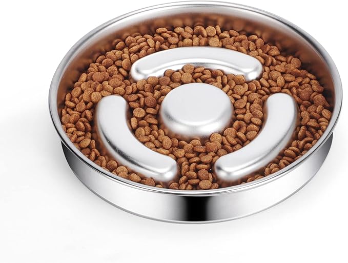 Slow Feeder Dog Bowl Stainless Steel, 2 Cups Metal Non-Slip Dog Food Bowls, Dogs Water Bowl for Small & Medium Sized Dogs, Fun Bloat Stop Pet Bowl for Fast Eaters, Slows Down Pets Eating