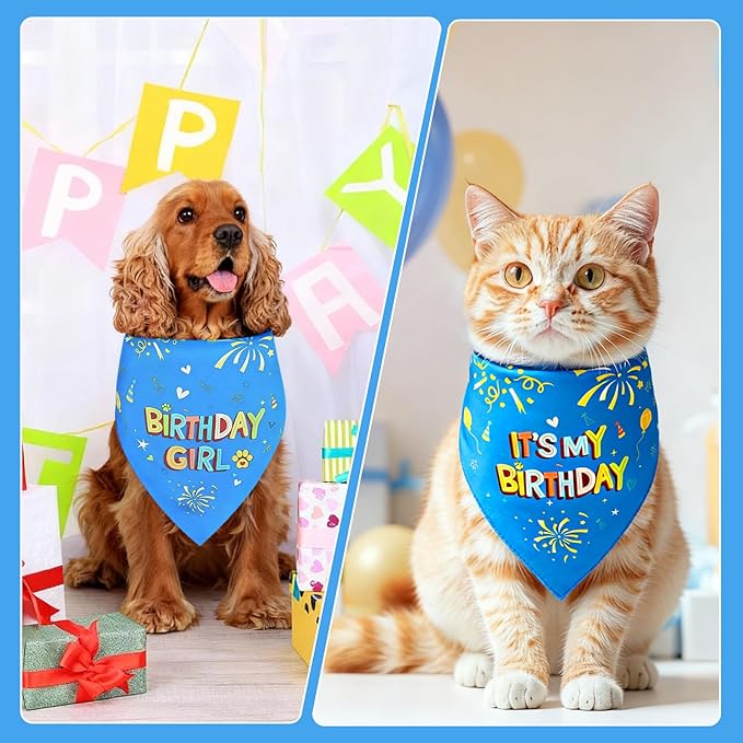 SZEE Dog Birthday Bandana, Reversible Bandanas for Dog Birthday Outfits, Pet Apparel & Accessories, Triangle Pet Scarf for Photo Prop and Holiday Decor (Small, Blue)
