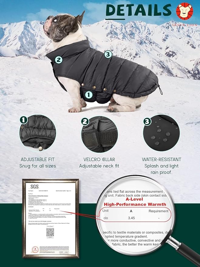 SPACE LION Dog Puffer Jacket, Down Winter Coat, Durable Outdoor Coat for Cold and Windy Conditions, Lightweight & Adjustable Fit Coats for Large Dogs, (Onyx Black,Size28/4XL)