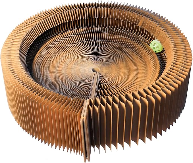 Cat Scratcher Lounge Bed, Collapsible Magic Organ Cardboard Cat Bed, Round Cat Scratching Bed Nest for Indoor Big Large Kitty Kitten Cats