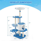 Tangkula Cat Tree Tower, 54 Inch Tall Cat Tree with Cat Condo, Hammock, Dangling Ball, Plush Fabric Top Perch, Cute Cat Tower with Sisal Scratching Post for Indoor Cats Large Adult