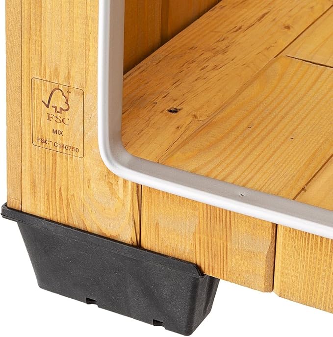 Ferplast Dog Kennel House BAITA 100 in FSC Wood, Insulating Plastic Feet, Aluminium Chew-Proof Door, Opening Roof