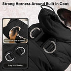 Fleece Lining Dog Hoodie with Harness Built in,Extra Warm Small Dog Jacket in Winter Puppy Coats with Drawstring Hooded,Black XS