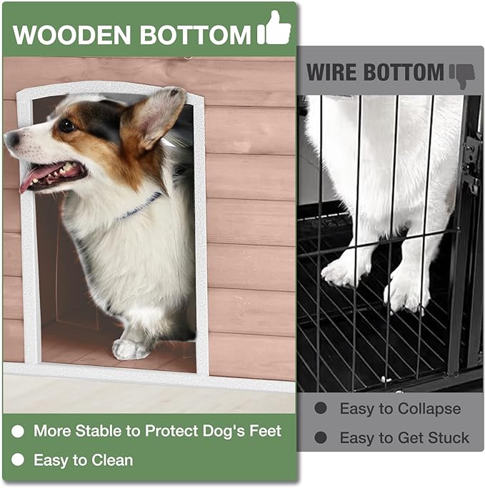 43.3’’ Large Dog House Outdoor Weatherproof Dog Kennel with Upgraded Thickened Metal Frame, Dog Shelter with PVC Curtain, Openable Roof and Removable Floor, Easy to Clean (Light Brown)