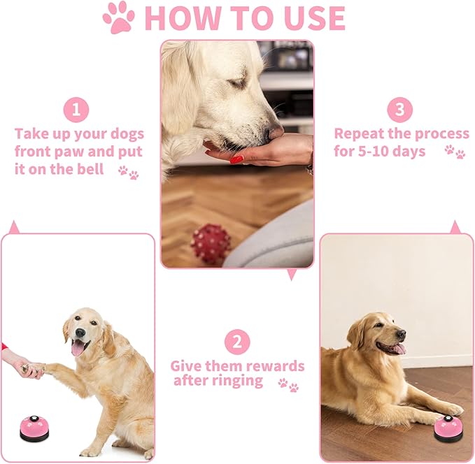 3 Pack Dog Doorbells, Pet Training Bells for Outside Potty Training and Communication, Bell for Dog Cat Puppy Interactive Toys (Pink, 3 Pack)