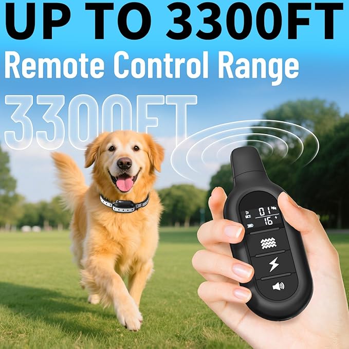 PETPLAYTIMEShock Collar for Dogs 3300FT Dog Training Collar with Remote IPX7 Waterproof with 3 Training Safe Shock Modes, Adjustable Dog Collar for Small Medium Large Dogs