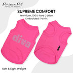 Parisian Pet Diva Dog Shirt – 100% Cotton Shirts for Medium Dogs – Pink Sleeveless Soft Puppy Clothes – Lightweight and Breathable Dog Outfit – Summer Pet Apparel - Stretchable Tshirts for Dogs