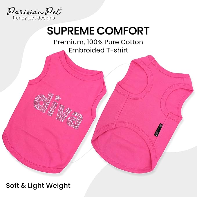 Parisian Pet Diva Dog Shirt – 100% Cotton Shirts for Large Dogs – Pink Sleeveless Soft Puppy Clothes – Lightweight and Breathable Dog Outfit – Summer Pet Apparel - Stretchable Tshirts for Dogs