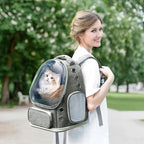 Pawstrip Cat Backpack Carrier with Large Space Bubble Window, Airline Approved Breathable Pet Carrier for Small Dogs Cats up to 15lbs, Foldable for Travel Hiking & Outdoor Use