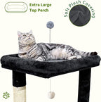 Cat Tree Tower for Indoor Cats, Adult Cat Tree House for Large Adult Cats with Steps, Scratching Post, 3 Cat Caves, Dangling Toys (Dark Gray)