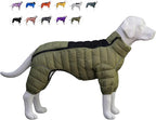 Lovelonglong Dog Coat - Warm Jacket, 4 Legs Covered Waterproof Windproof Reflective Dog Vest, Zippered Adjustable Outdoor Snow Jacket for Small to XXL Dogs, Olive Green