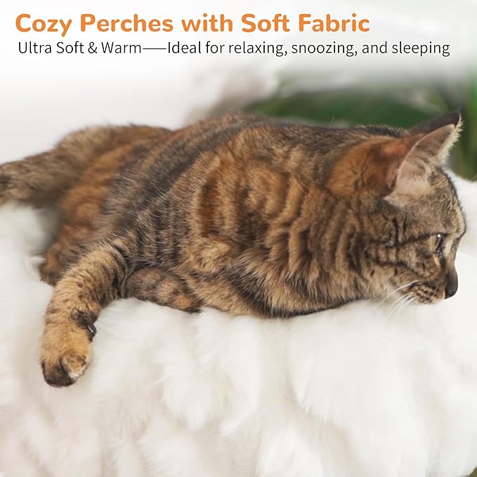 COZIWOW Cloud Cat Tree for Indoor Cats, 42" Modern Aesthetic Cat Tower with Solid Wood Branches, Top Cat Bed, Side Perch, Large Condo, Scratching Posts, Cat-Approved, White