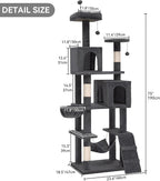 DWVO 75-inch Indoor Cat Tree Tower, Multi-Level Pet Playground, Cat Furniture with Scratch Posts, Hideaway Condos, Soft Perch, Snug Hammock, Climbing Ladder, and Plush Balls for Kittens (Dark Gray)