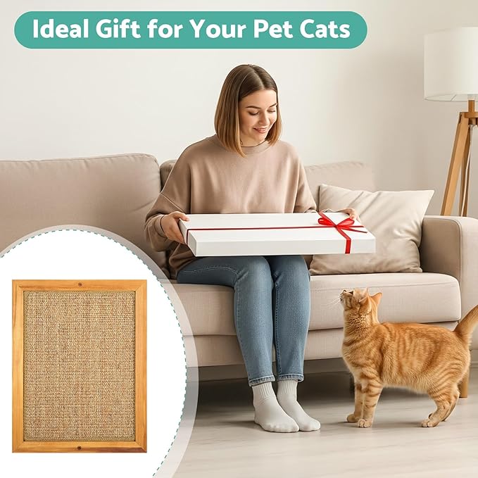 Scratching Pad for Cats, Sisal Cat Scratch Pad for Wall Mounted, Extra Large Cat Scratch Pads for Indoor Cats Kitty, Wooden Scratching Board Scratching Cat Toys Wall Furniture