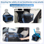 Soft Small Dog Crate - 24 inch Portable Travel Puppy Crate for Small Pets or 2 Cats, Collapsible Pet Carrier with 4 Mesh Doors, Car Kennel for Dogs with Handle for Indoor and Outdoor, Bule