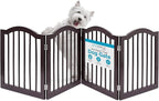 INTERNET'S BEST Arched Top Dog Gate | 4 Panel, 24" H Wooden Pet Barrier for Dogs or Cats | Freestanding Folding Room Divider for Doorways, Hallways, Stairs, and Porch | Portable, Extra Wide | Espresso