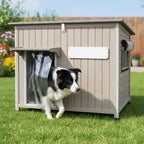 Dog House Indoor Outdoor, Weatherproof Wooden Dog House for Medium/Large Dogs, Chew-Proof Frame, Vent Window & Elevated Floor, Openable Roof, Easy to Assemble & Clean, Gray 43.3" L×29.5" W×33.5" H