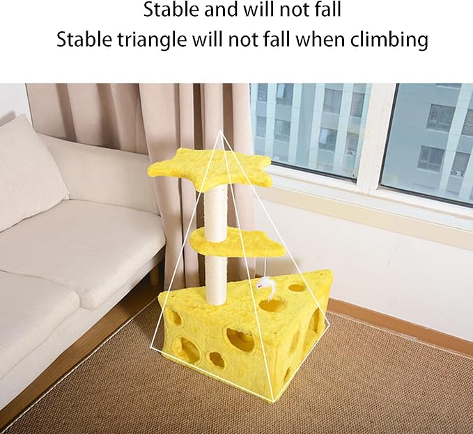 Big Cat Tree Fun Cat Tree Cheese Appearance with Sisal Scratching Platform Bed for Cats to Play and Sleep