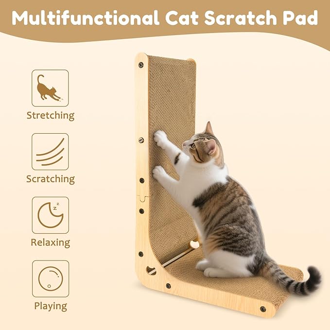 L Shape Cat Scratcher with Ball Toy,23.6 Inch Cat Scratchers for Indoor Cats,Cat Scratching Board Furniture Protector,Cat Scratching Post